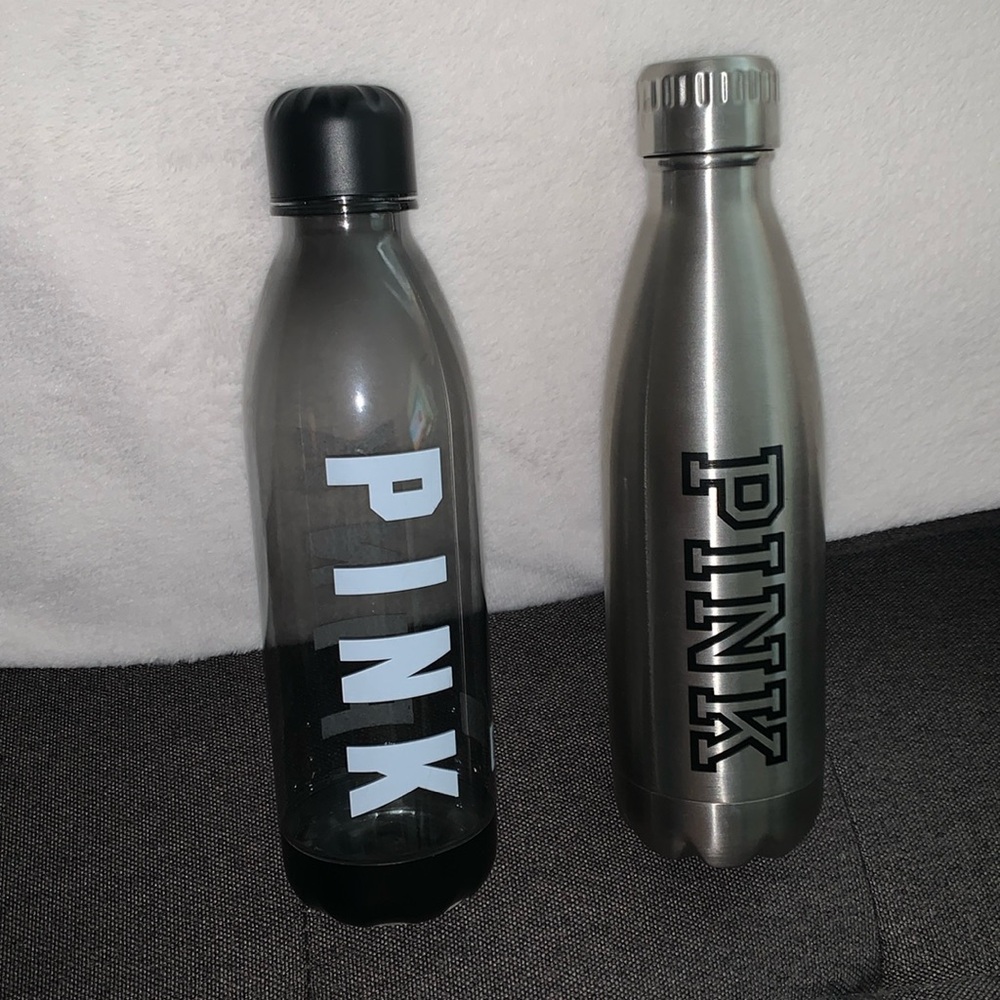 New 1 stainless and 1 plastic PINK brand water bottles